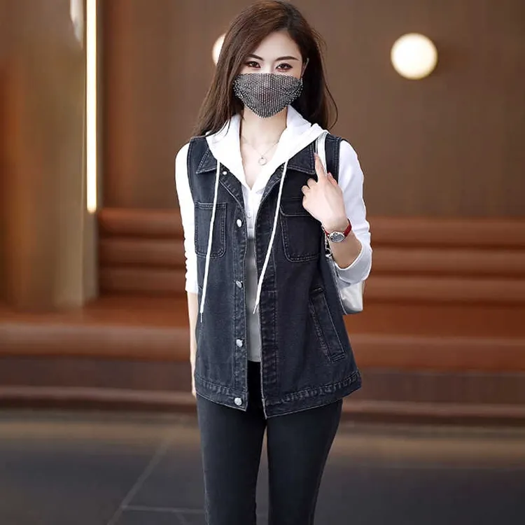 黑色牛仔马甲女短款新款春秋宽松休闲外搭内袋背心坎肩外套潮女款