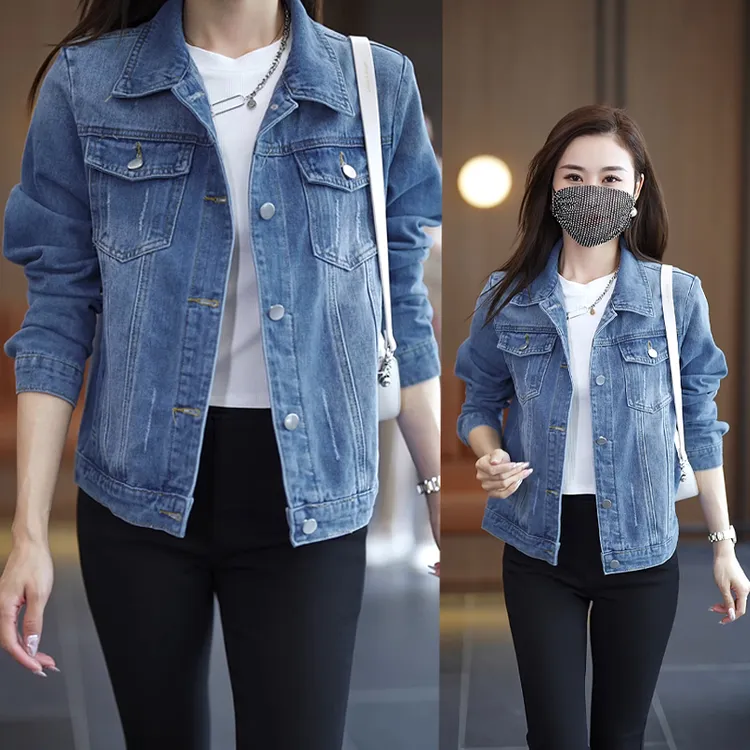韩版百搭牛仔外套女短款春秋休闲修身内袋长袖外搭夹克上衣潮女款
