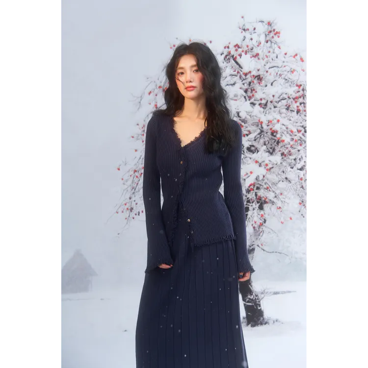 DUBZZY 【琉璃千金】高级感重工设计师千金风坑条毛织裙套装女