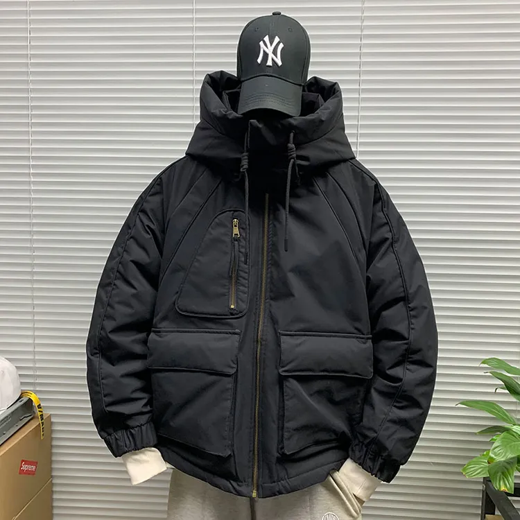 冬季新款工装潮牌连帽羽绒服外套男休闲宽松机能百搭山系保暖夹克