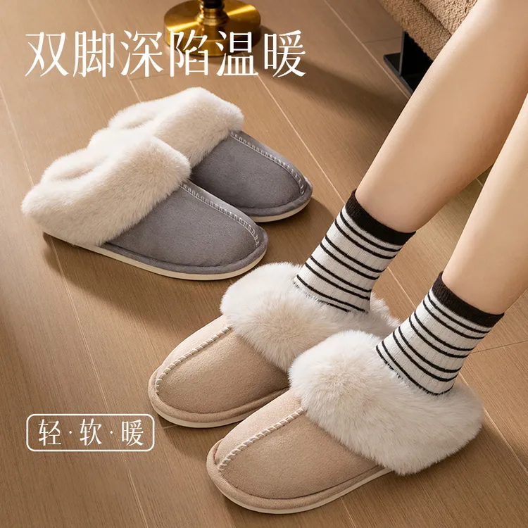 足康乐毛毛包头半拖鞋女士外穿2025年冬季新款加绒加厚情侣款棉鞋