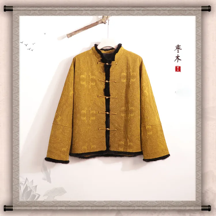 枣木秋冬款国风新中式100桑蚕丝香云纱金油丝复古气质加厚外套