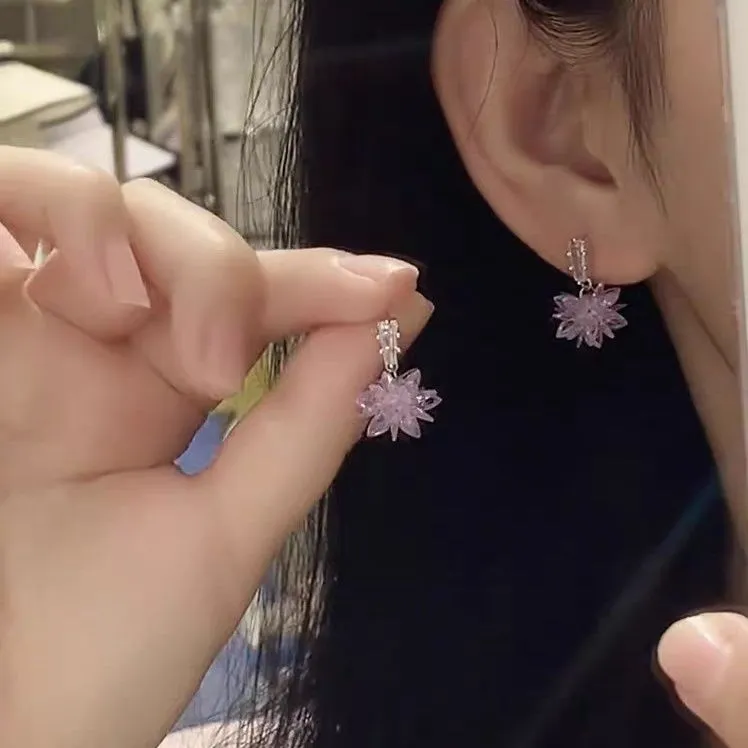 925银亚克力耳饰 2024新款精致轻奢浅紫色冰花耳钉925银针耳环