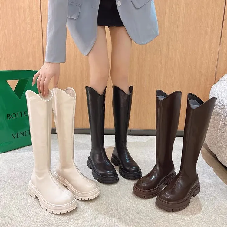 小个子厚底韩版增高V口英伦风长筒骑士靴秋冬时尚小个子洋气长靴