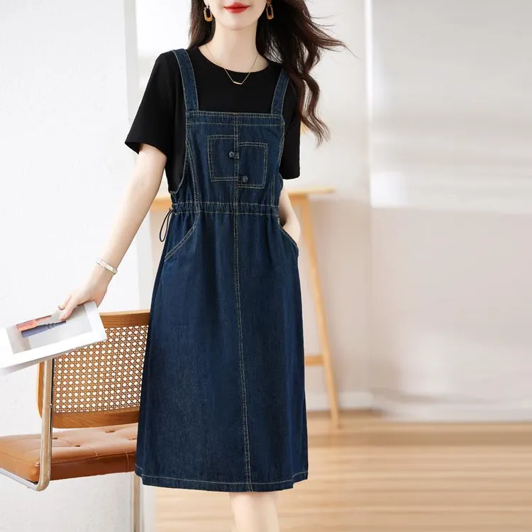 假两件牛仔连衣裙女夏季新款洋气收腰显瘦小个子时尚休闲背带裙子