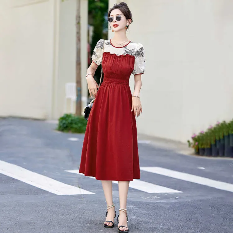 高端精致连衣裙女夏季减龄高级感法式修身显瘦中长款拼接裙子