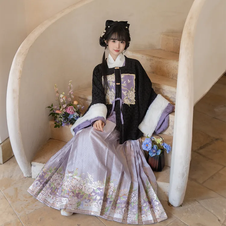 静还决 紫球灵喵  原创明制汉服马面裙套装半臂交领琵琶袖秋冬