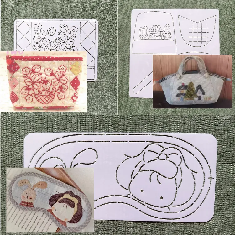 手工DIY描图工具拼布刺绣软模板草莓化妆包女孩眼罩房子小托特