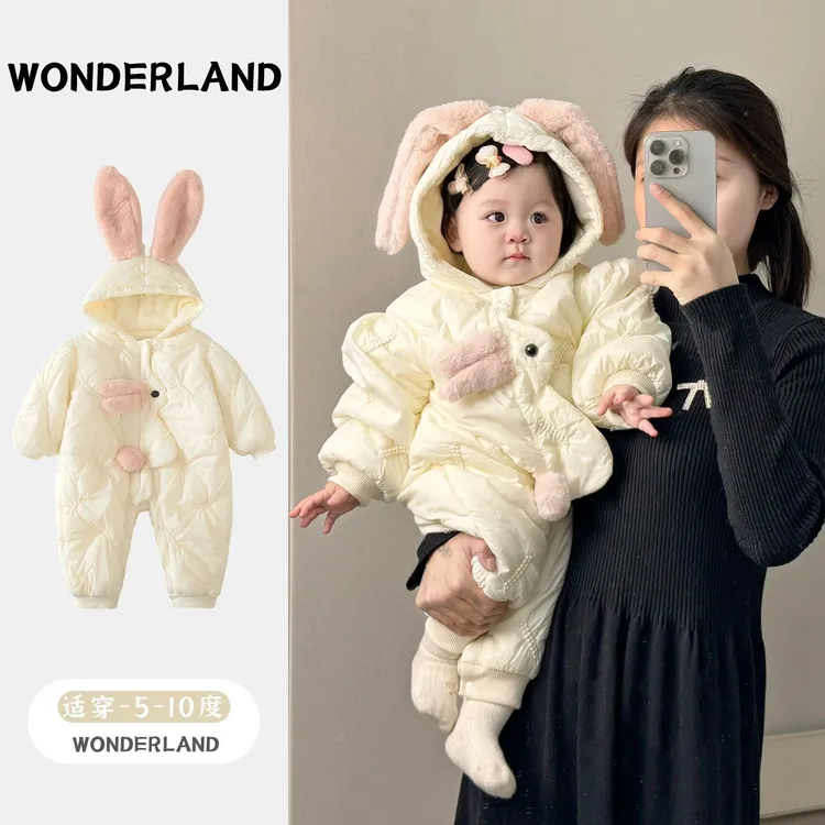 pf274防寒外出连体衣加绒女宝冬季洋气外出服爬服新生儿加厚衣服