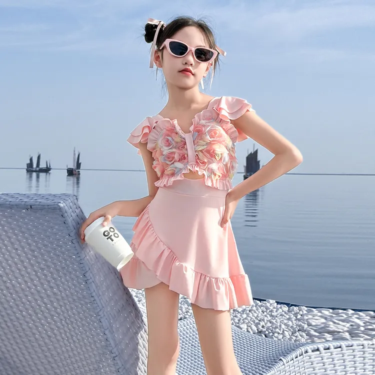 女童夏装连体式泳衣2025新款儿童装专业泳衣裤女孩速干洋气游泳装