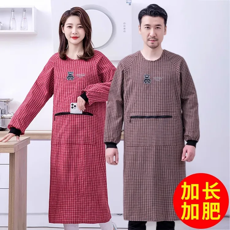 长款棉布罩衣成人女款冬季加厚长袖围裙男厨房专用上班干活工作服