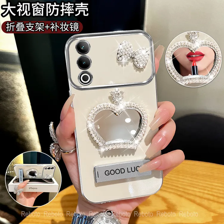适用oppoA3X/A3活力版皇冠补妆镜大视窗手机壳全包防摔电镀女款