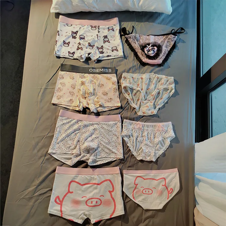 恋爱日常~情侣内裤秋冬一男一女卡通可爱纯欲粉色三角裤平角短裤