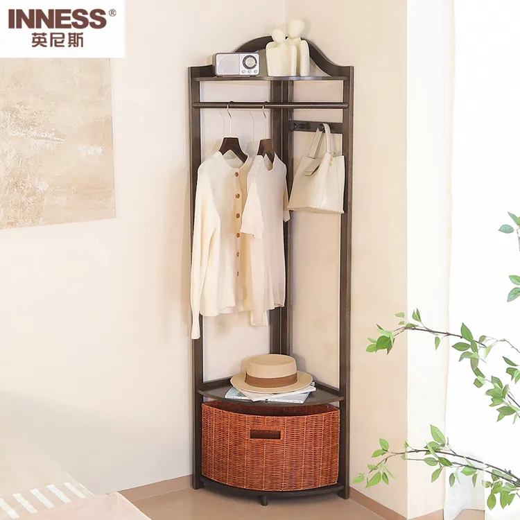 INNESS/英尼斯实木拐角衣帽架挂衣架墙角置物架落地转角衣架