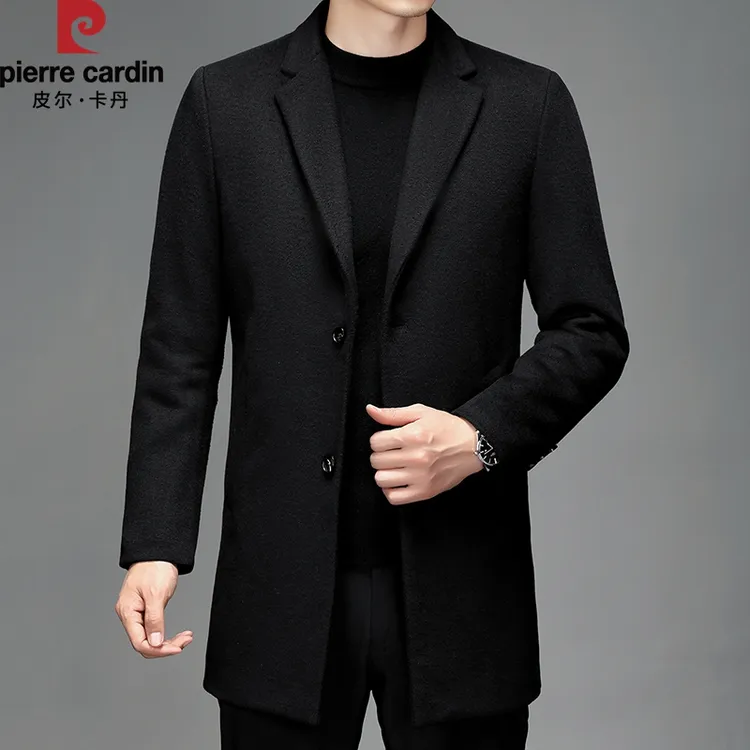 皮尔卡丹男士呢子中长款大衣立领秋冬时尚修身风衣秋冬季羊毛呢