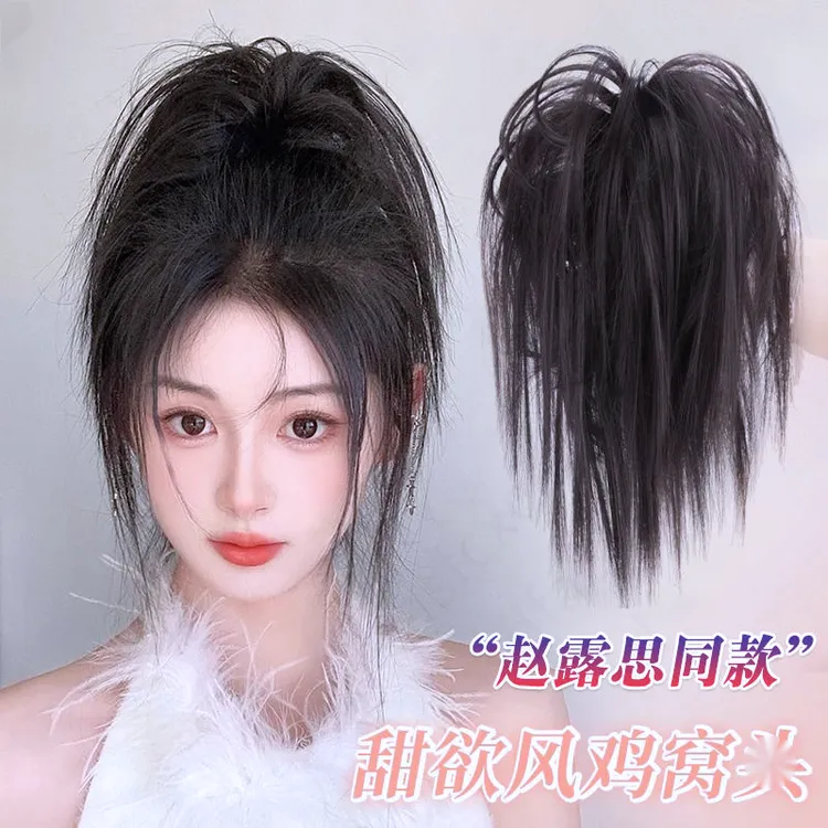 鸡窝抓夹假发仿真自然逼真无痕高颅顶女生黑色蓬松女孩造型同款