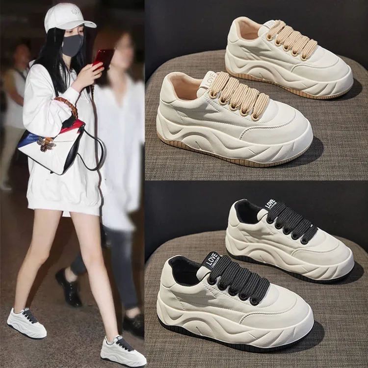 真皮面包鞋女2024秋季新款韩版小白鞋爆款百搭厚底软底板鞋休闲鞋