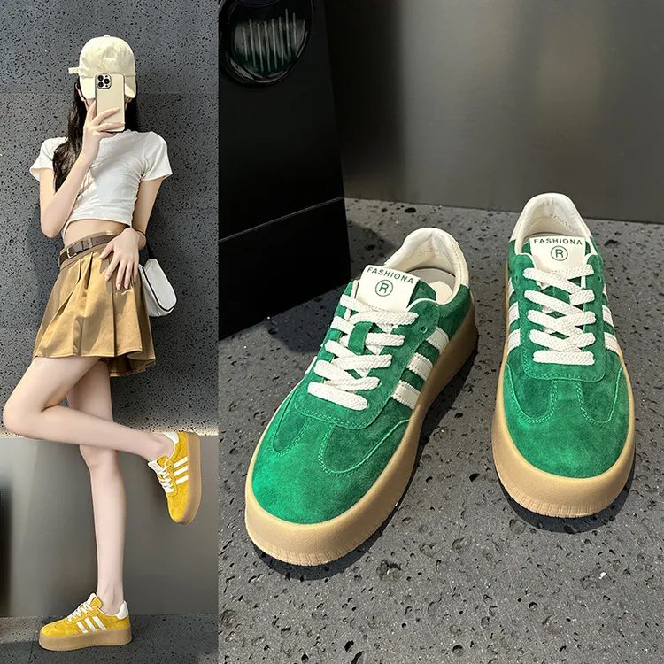 真皮厚底德训鞋女2024春夏新款韩版拼色透气休闲时尚爆款运动板鞋