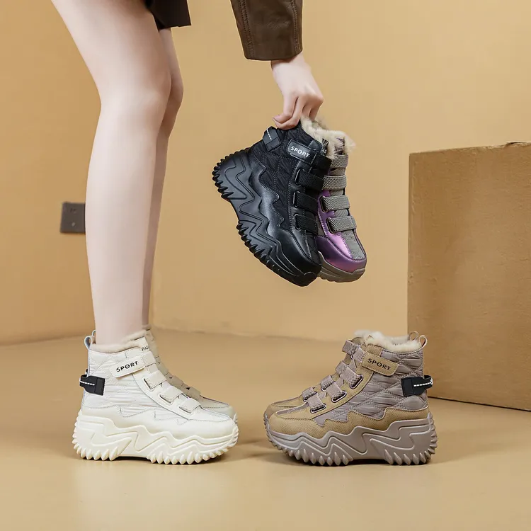 高帮鞋女2024冬季网红爆款小个子加绒松糕厚底百搭休闲时尚老爹鞋