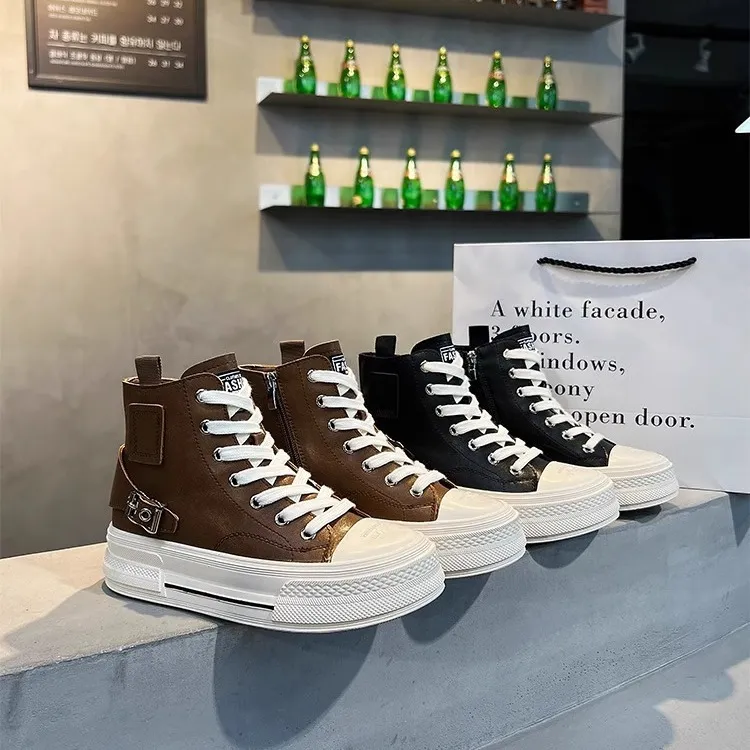 欧洲站真皮高帮小白鞋女2024新款爆款厚底高级感百搭运动休闲板鞋