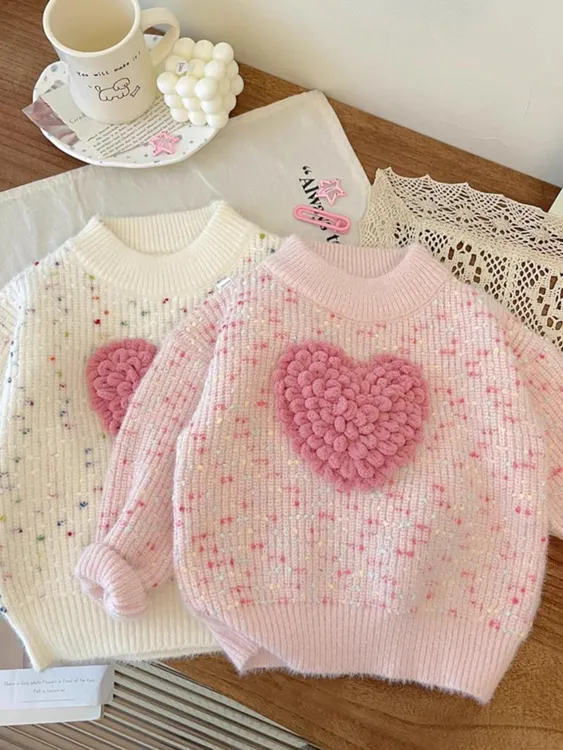 儿童女童套头2025新款加厚秋装冬季针织爱心毛衣秋冬款女宝宝打底