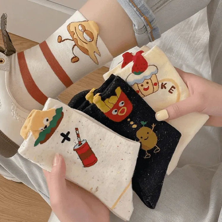 好看搞怪可爱袜子女中筒袜春秋款日系卡通个性网红款薯条长袜早yj