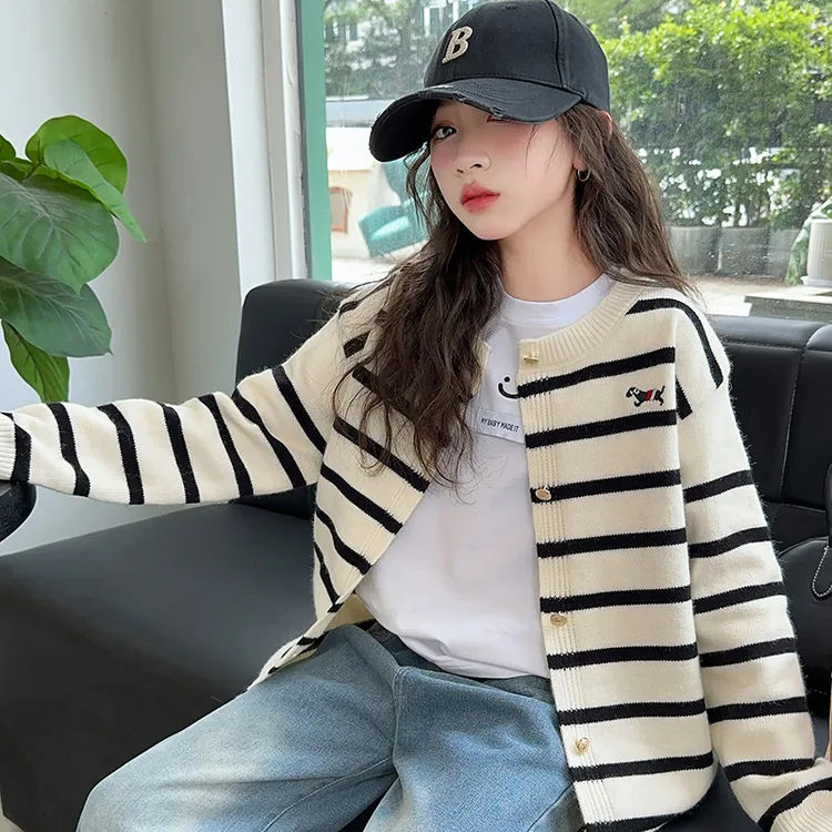 女童2025新款春秋百搭开衫针织外套中大童6-9-15岁长袖打底衫毛衣