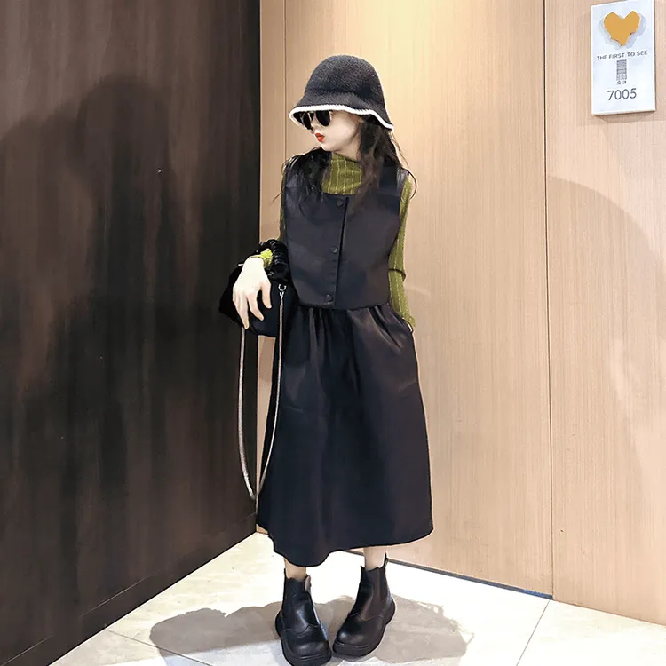 女童春季连衣裙套装2025新款中大童女装洋气时髦春装儿童皮裙子