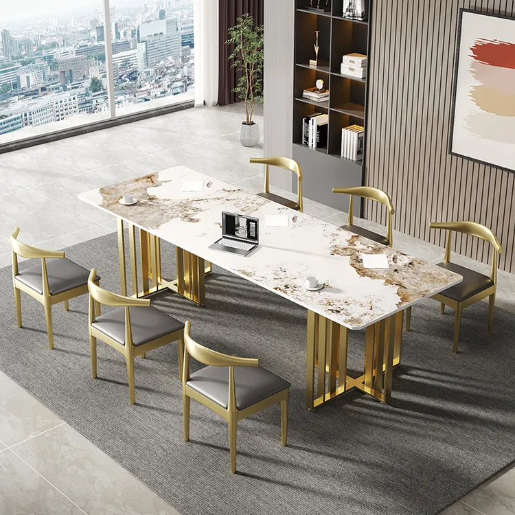 岩板办公桌椅加粗会议桌长条桌简约现代会客洽谈桌大长桌子工作台