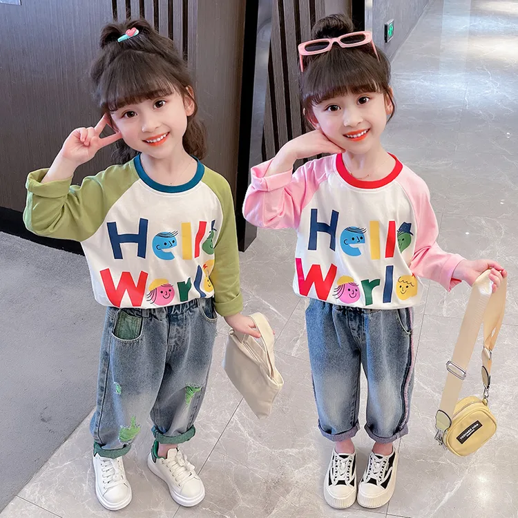 女童纯棉长袖t恤春秋薄款儿童洋气打底衫女宝宝韩版卡通上衣潮