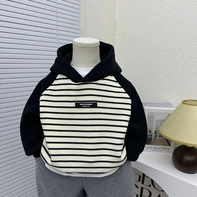 男童秋冬加绒卫衣儿童2024新款连帽卫衣外套春秋款童宝套头衫上衣