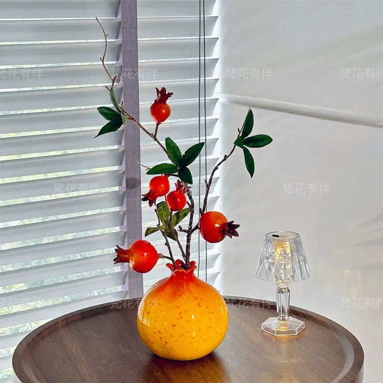 仿真花假花石榴花陶瓷花瓶摆件石榴果树枝客厅玄关餐桌花艺装饰花