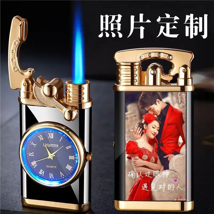 网红蓝焰摇臂充气打火机高档时尚潮流个性定制照片刻字礼物送男友