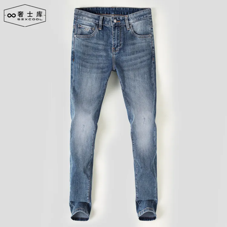 高端欧货牛仔裤男款爆款2025新款经典水洗蓝色修身弹力小脚百搭