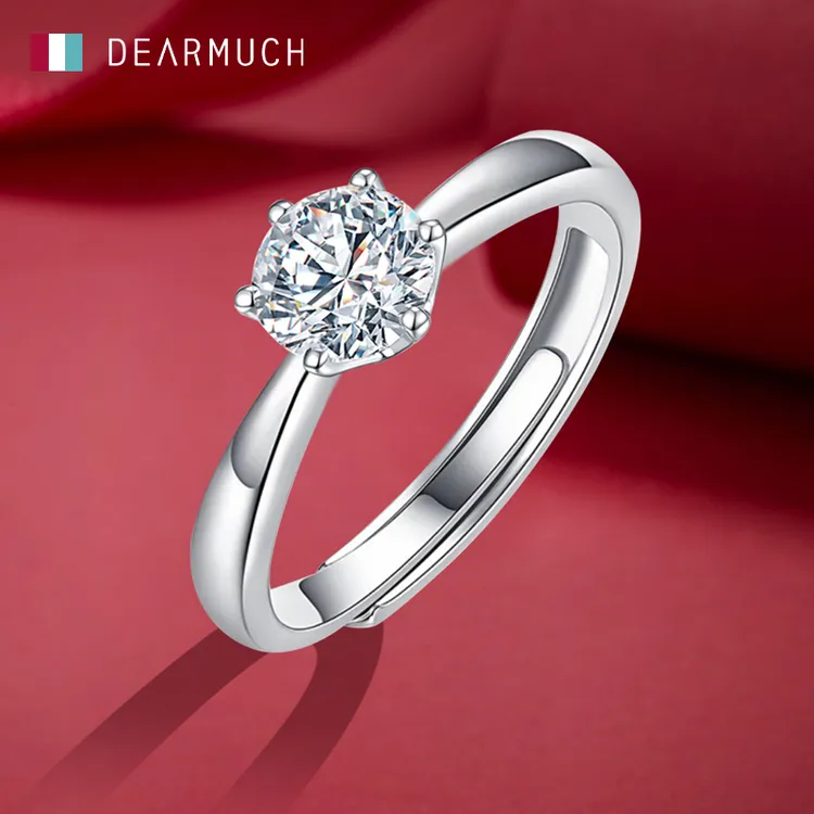 足银莫桑石戒指 999纯银莫桑钻戒指女款开口送女友七夕情人节礼物