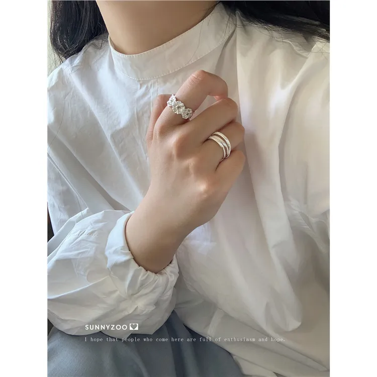 铜合金戒指 赤名莉香 复古肌理花朵开口戒指vintage重工小众个性
