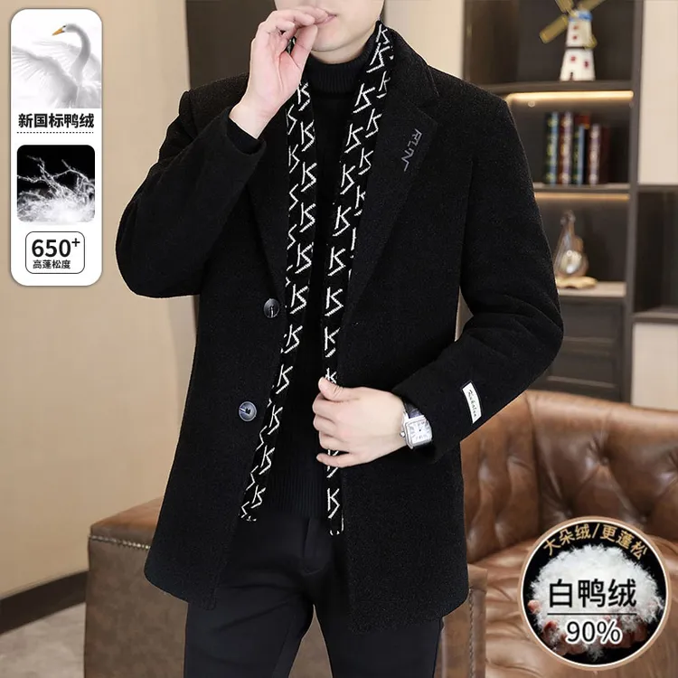 冬季大衣羽绒服男士毛呢外套中长款风衣设计高端防寒保暖呢子上衣