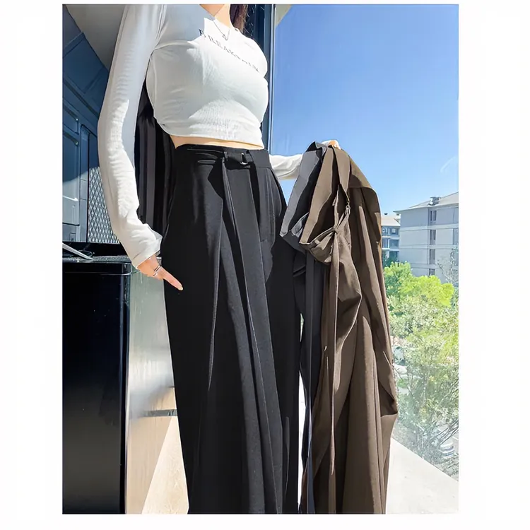 高级黑色气质西装阔腿裤女秋季高腰搭配洋气小个休闲直筒拖地长裤