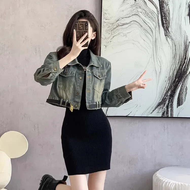 【不赠腰带】港风复古水洗牛仔外套女春秋宽松设计感短款百搭上衣