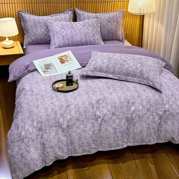 80支全棉纯棉四件套斜纹加厚床单被套双人床【床单花边AB颜色随机】