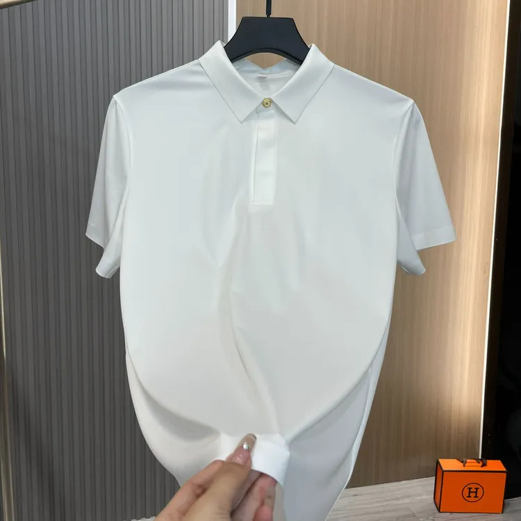 高端轻奢夏季新款丝光质感免熨烫短袖polo衫男商务休闲凉感上衣男