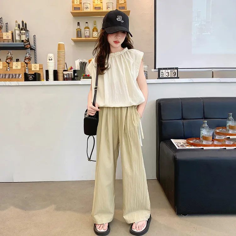 女童夏季2024新款洋气甜美无袖背心清凉透气山本裤儿童两件套