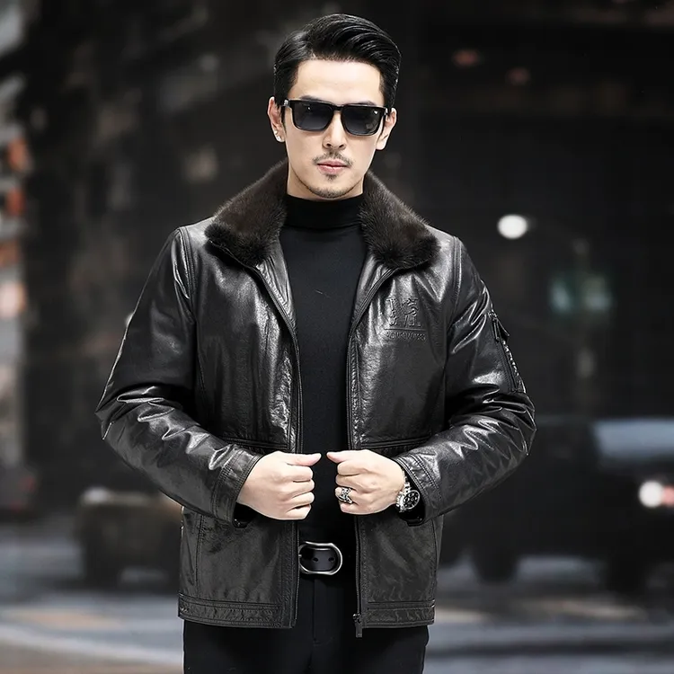 羊毛内胆真皮牛皮夹克真皮皮衣男士可拆卸外套秋冬海宁男款-632