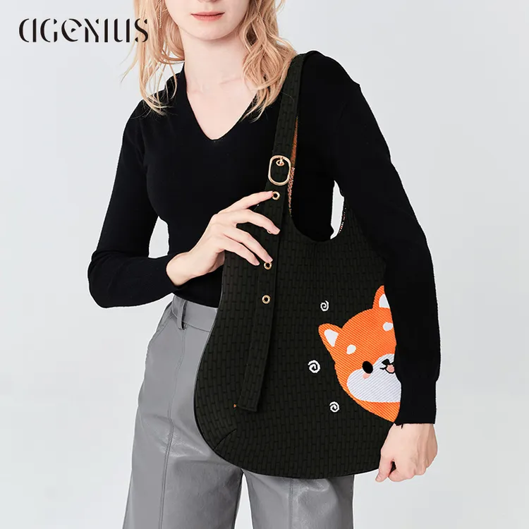 DGENIUS腋下托特包包2024新款高级质感单肩包大容量针织斜挎女包