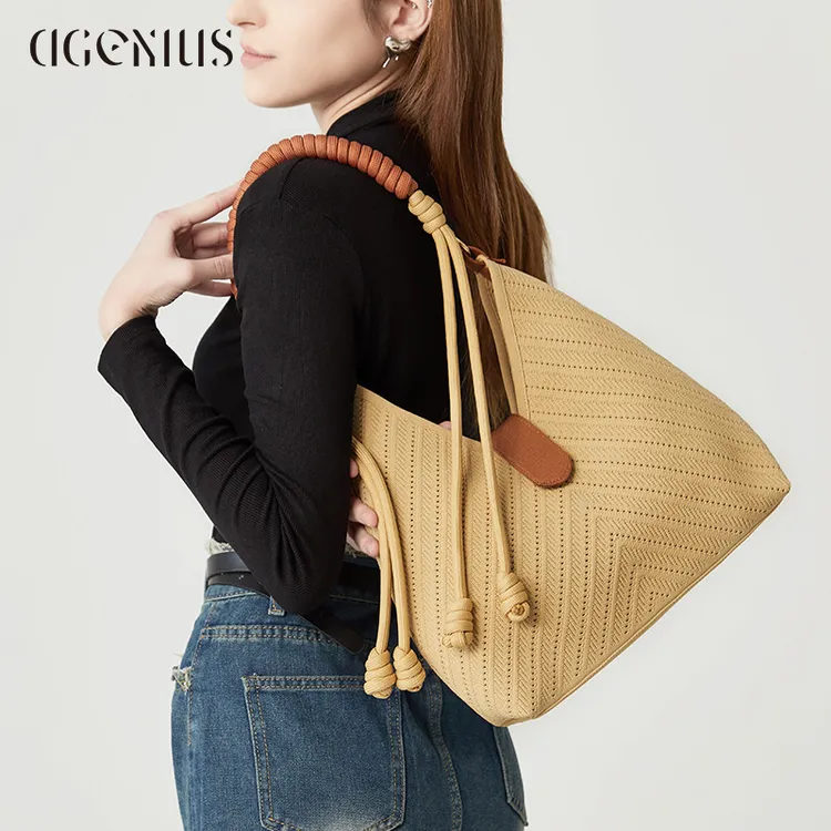 DGENIUS包包女2024新款针织高级质感大容量托特包编织手提单肩包