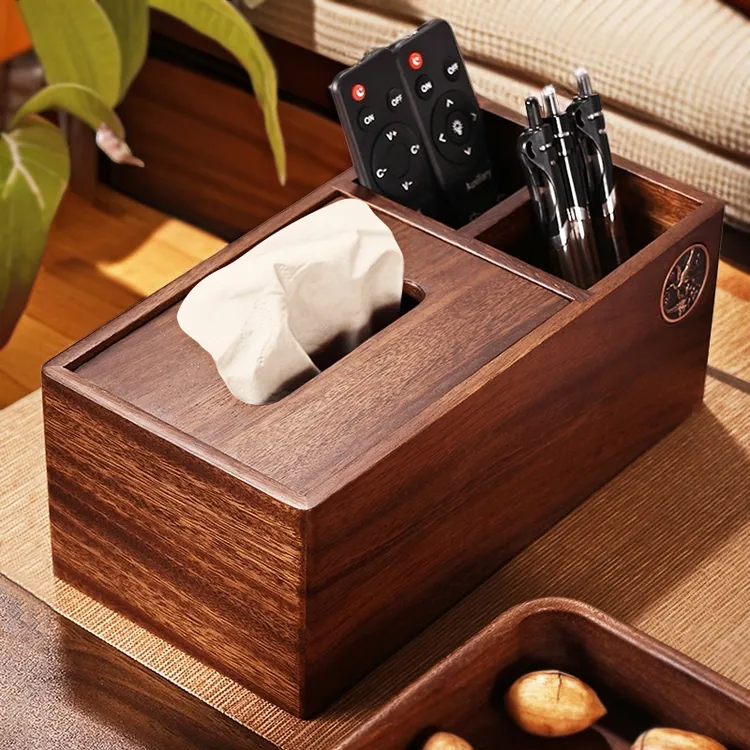 多功能胡桃木纸巾盒抽纸盒茶几木质遥控器收纳盒桌面实木抽纸巾盒