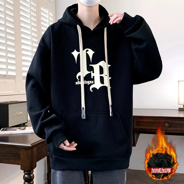 耐彪青少年加绒连帽卫衣网红卫衣男士潮牌卫衣男连帽卫衣男