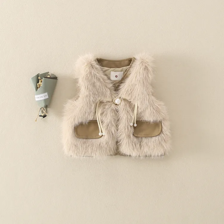 女童马甲冬季2023新款仿皮草坎肩女宝宝秋冬装加厚外穿背心外套