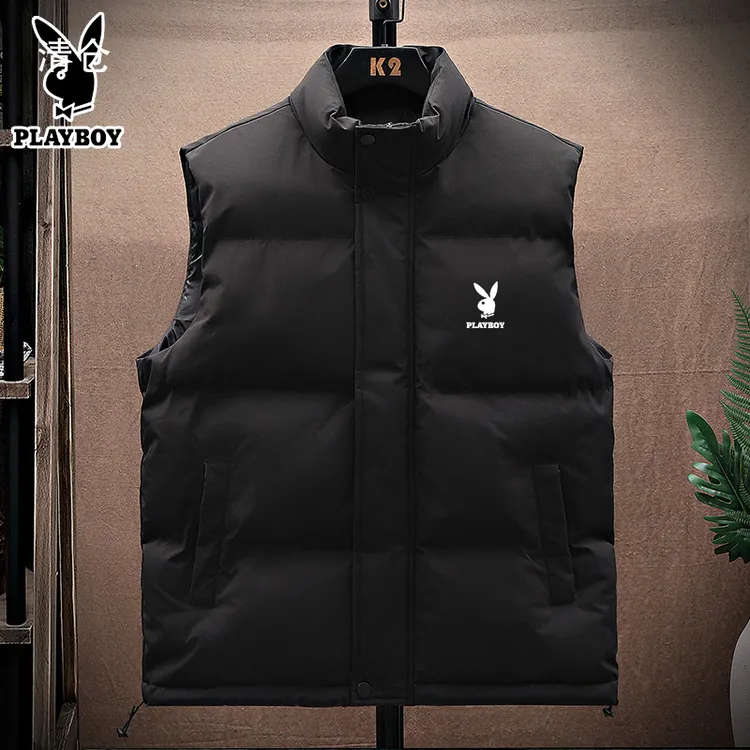 花花公子马甲男款冬季简约运动羽绒棉保暖背心纯色无帽坎肩棉衣