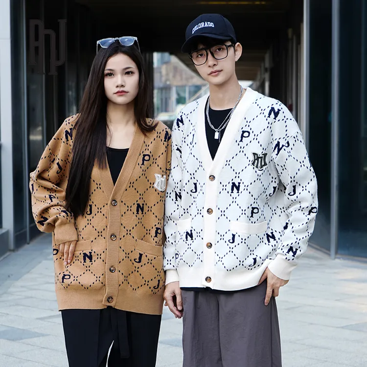 PNJ秋冬休闲毛衣慵懒开衫情侣宽松复古潮流百搭针织外套PNJD020